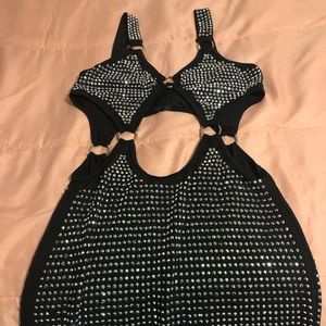Black One piece shorts with shiny stones